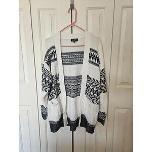 Express aztec oversized cardigan black white waffle knit xs s